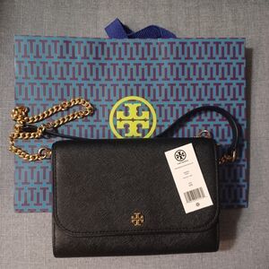 Tory Burch Black Leather Bag with Gold Chain